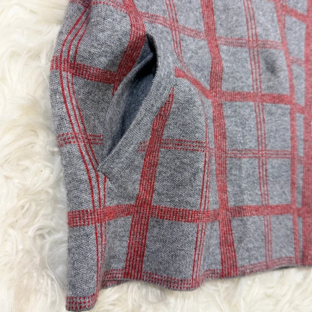Anthropologie Moth Gray Red Plaid Collared Sweater Jacket - Picture 3 of 16